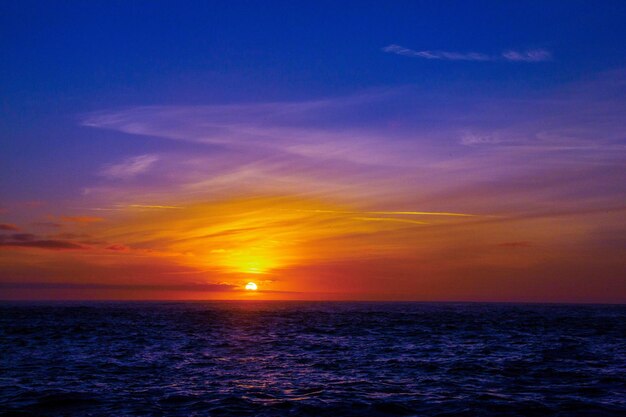 Scenic view of sea against romantic sky at sunset