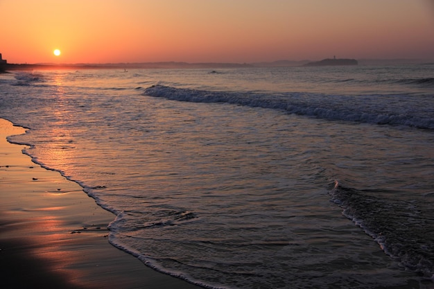 Scenic view of sea against sky during sunset