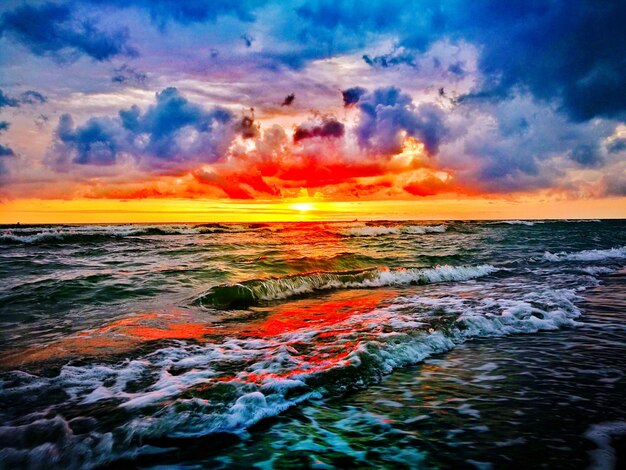 Scenic view of sea against sky during sunset