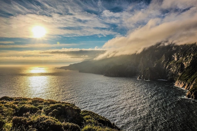 Scenic view of sea against sky during sunset