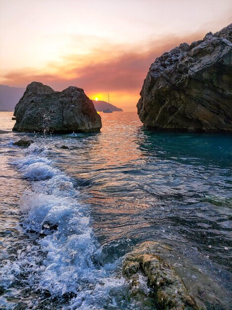 Scenic view of sea against sky during sunset