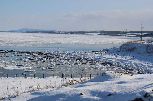 Scenic view of sea against sky during winter