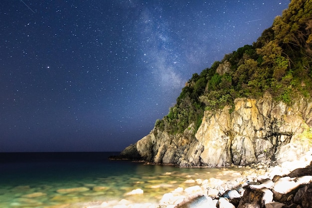 Photo scenic view of sea against sky at night