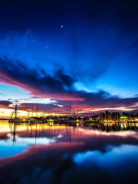 Scenic view of sea against sky at night