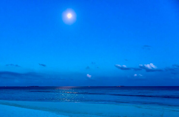 Photo 夜空の背景にある海の景色