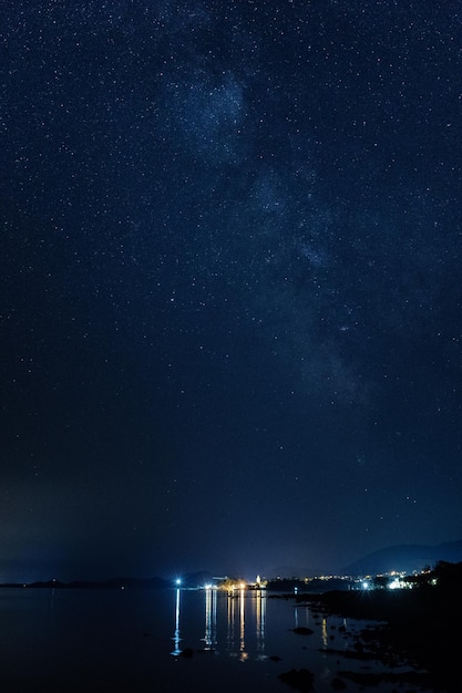 scenic view of sea against sky at night