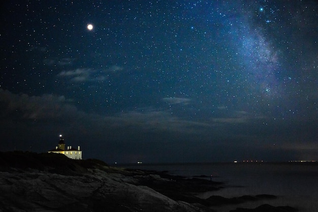 Scenic view of sea against sky at night