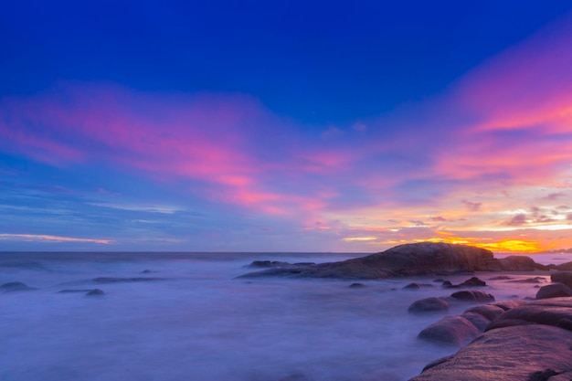 Scenic view of sea against sky at sunset