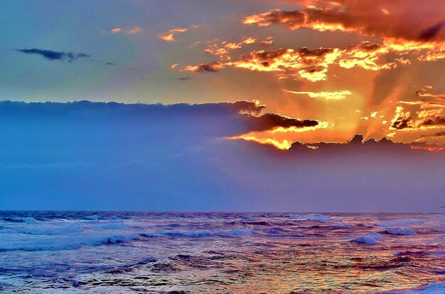 Scenic view of sea against sky at sunset