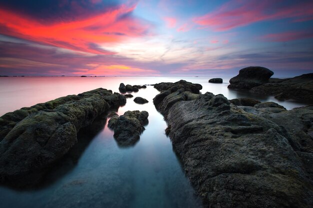 Scenic view of sea against sky at sunset