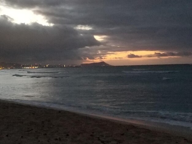 Scenic view of sea against sky at sunset