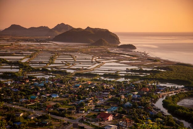 夕暮れ の 時 の 空 に 対し て の 海 の 景色