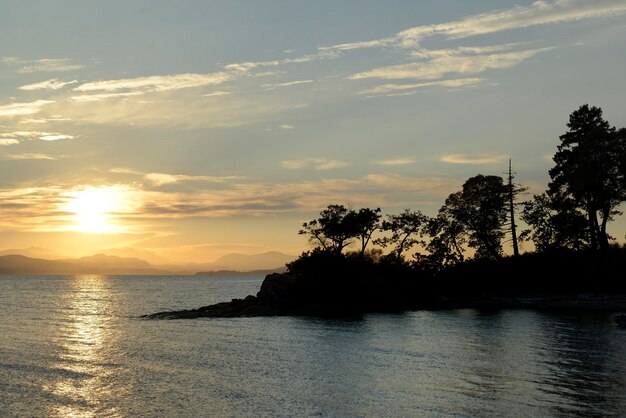 夕暮れ の 時 の 空 に 対し て の 海 の 景色