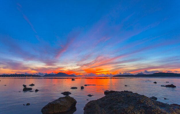 Scenic view of sea against sky at sunset