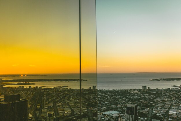 Scenic view of sea against sky at sunset