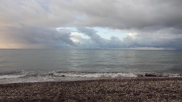 Scenic view of sea against storm clouds