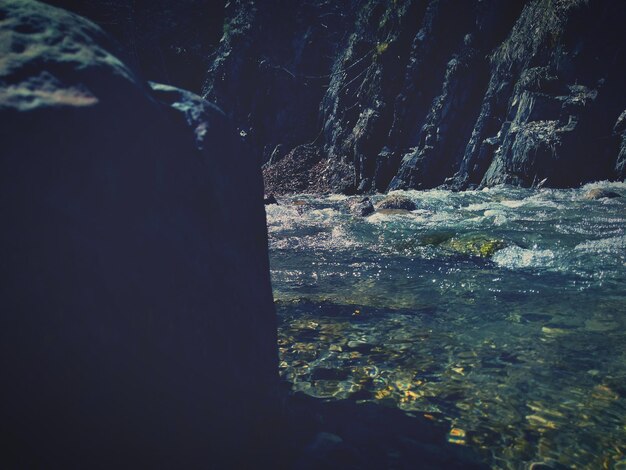 Scenic view of sea by rocks