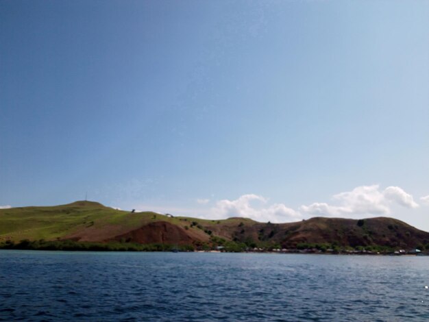 Scenic view of sea and mountains against sky