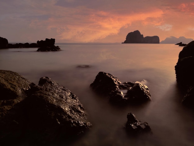 Scenic view of sea during sunset