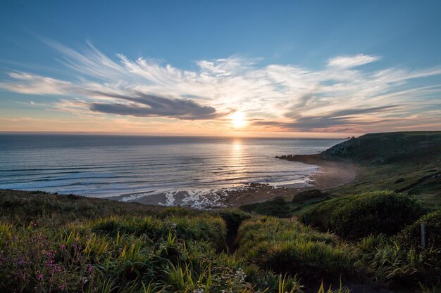 Scenic view of sea at sunset