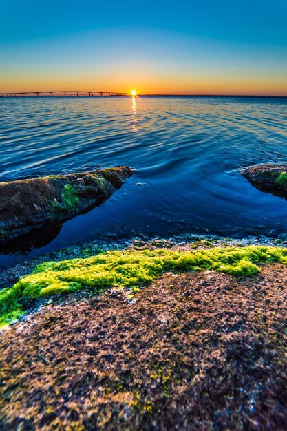 Foto la vista panoramica del mare al tramonto