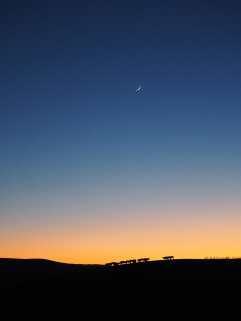 Scenic view of silhouette landscape against clear sky at sunset