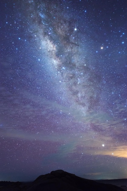 Scenic view of silhouette mountain against sky at night