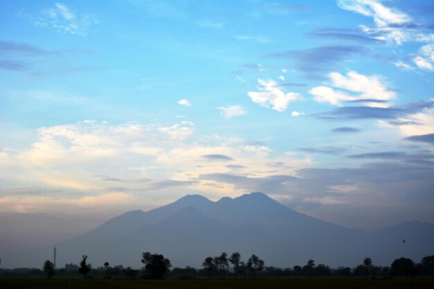 Scenic view of silhouette mountains against sky during sunset