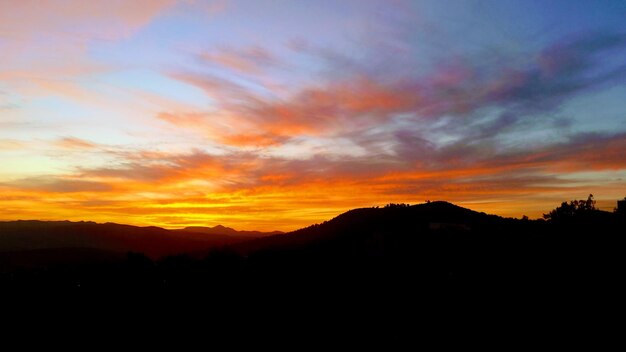 Scenic view of silhouette mountains against sky during sunset