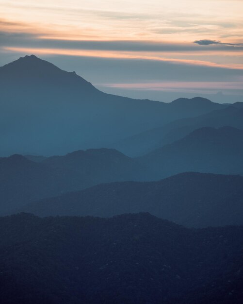 Scenic view of silhouette mountains against sky during sunset