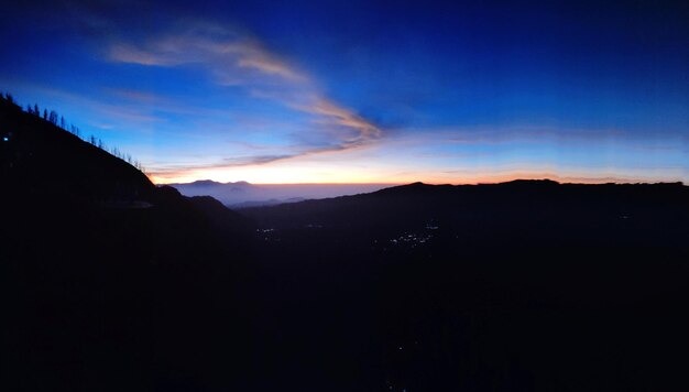 Scenic view of silhouette mountains against sky at sunset