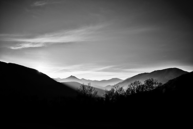 scenic view of silhouette mountains against sky