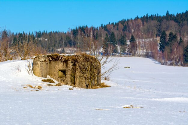 Scenic view of snow covered land against sky