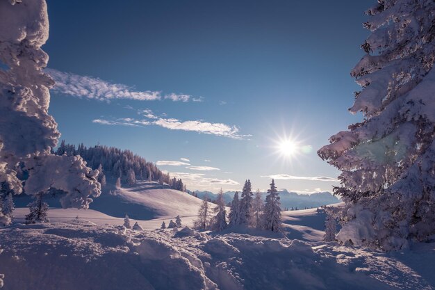 Foto vista panoramica della montagna coperta di neve contro il cielo
