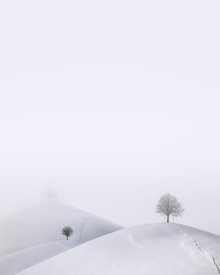 Photo 空を背景に雪に覆われた山の景色