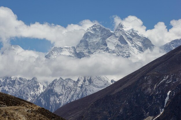 Scenic view of snow covered mountains against sky