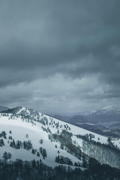 Scenic view of snow covered mountains against sky