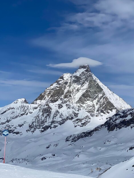 Scenic view of snow covered mountains against sky