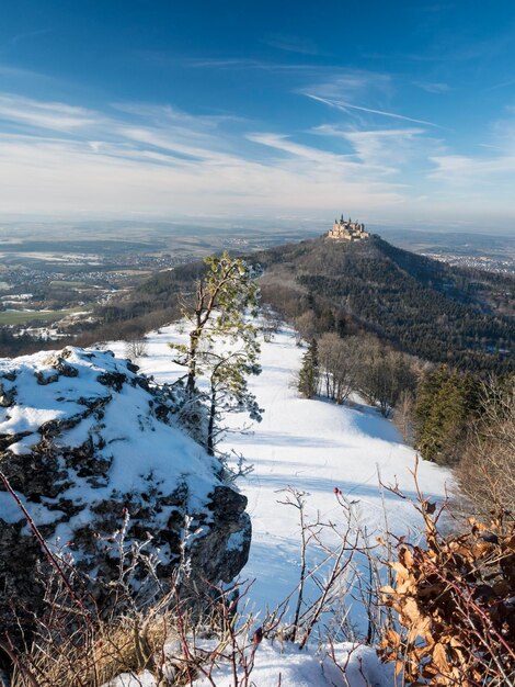 Scenic view of snow covered mountains against sky