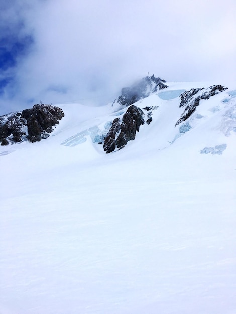 Scenic view of snow covered mountains