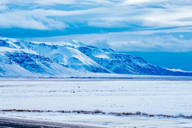 Scenic view of snow covered mountains