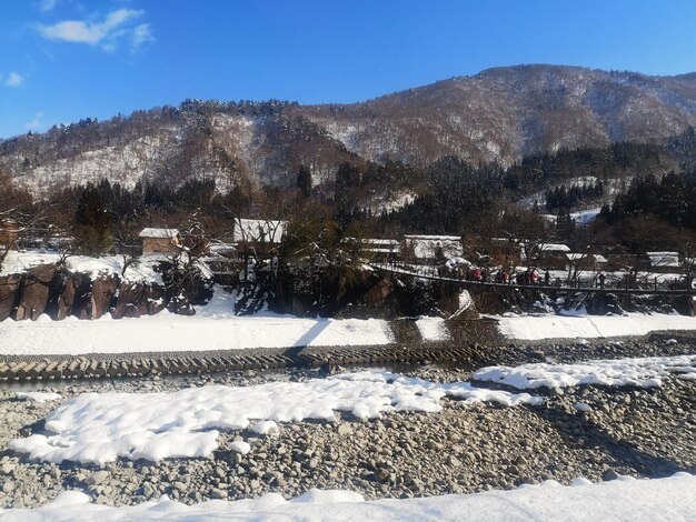 Scenic view of snowcapped field against sky