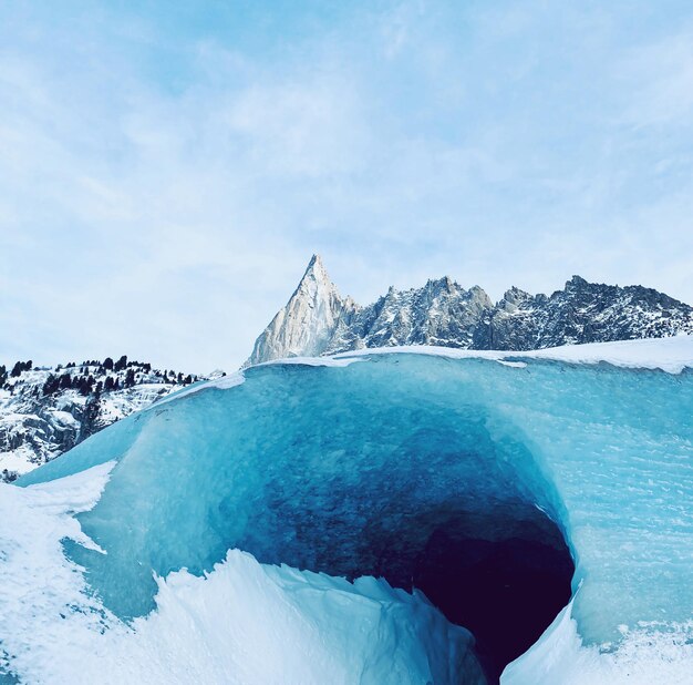 Scenic view of snowcapped mountain against sky