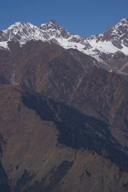 Scenic view of snowcapped mountains against clear sky