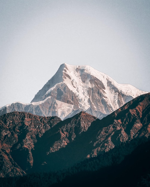 Scenic view of snowcapped mountains against clear sky