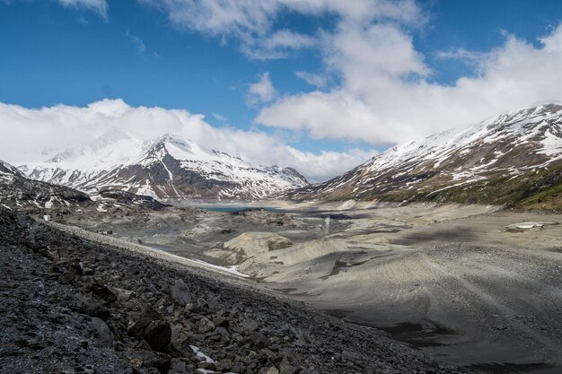 scenic view of snowcapped mountains against cloudy sky