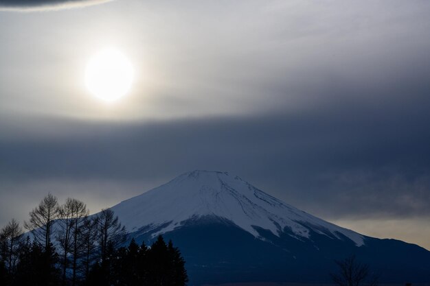 Scenic view of snowcapped mountains against sky during sunset