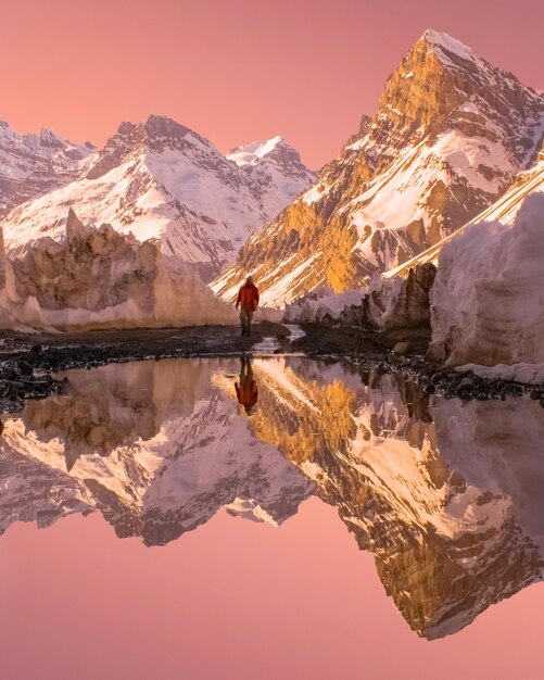 Scenic view of snowcapped mountains against sky during winter