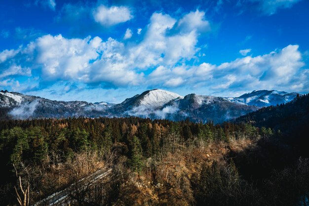 Scenic view of snowcapped mountains against sky