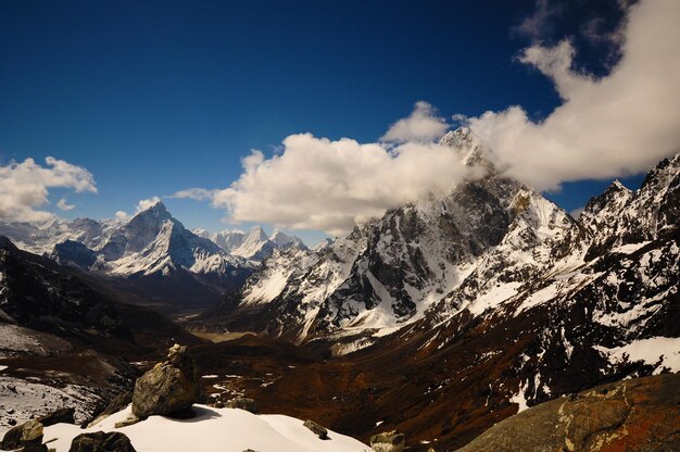 Scenic view of snowcapped mountains against sky